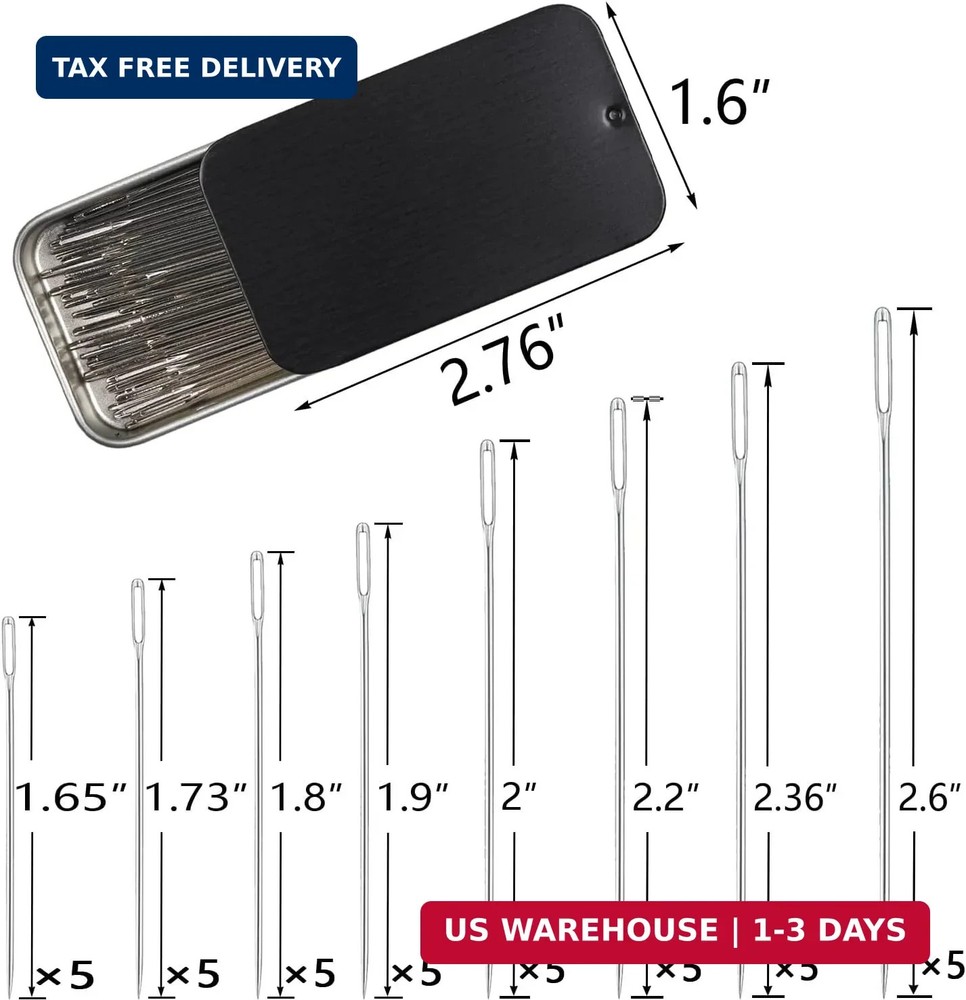 Eketirry 40PCS Large Eye Sewing Needles, 8 Sizes Hand Sewing Sharp Needles, Embr