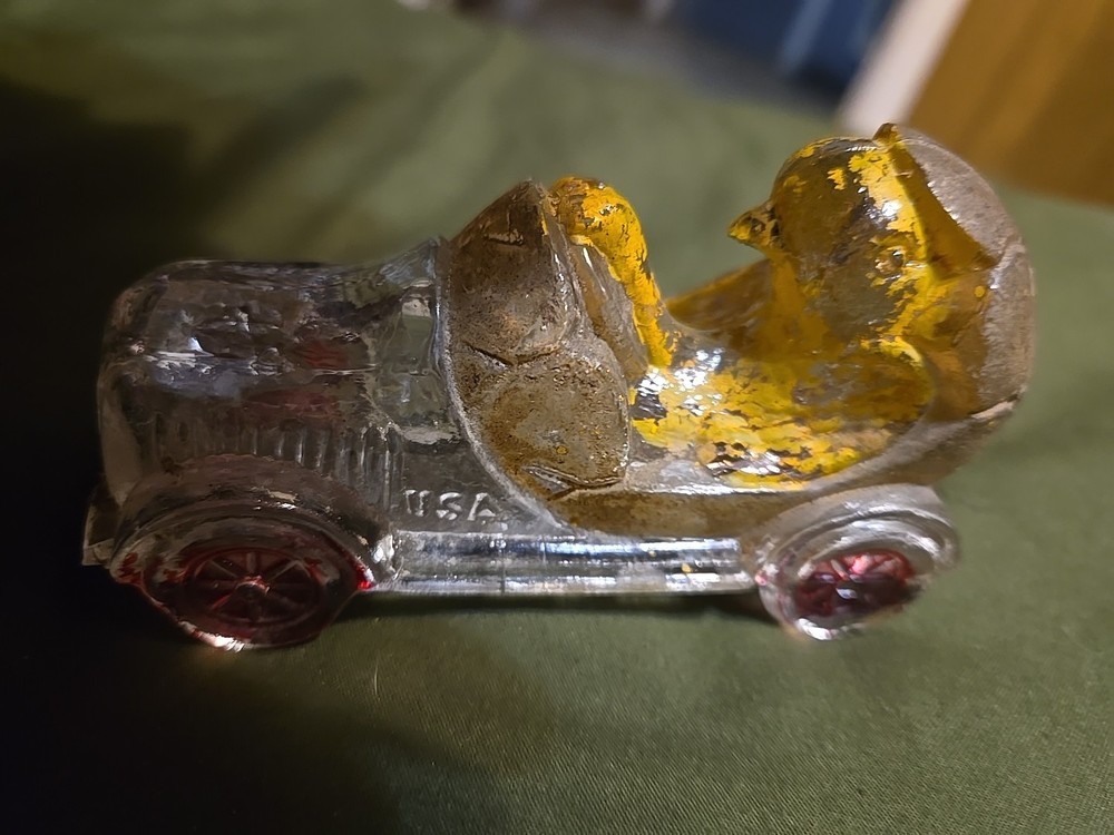 ANTIQUE c1920s CANDY CONTAINER CHICK IN SHELL DRIVING AUTO