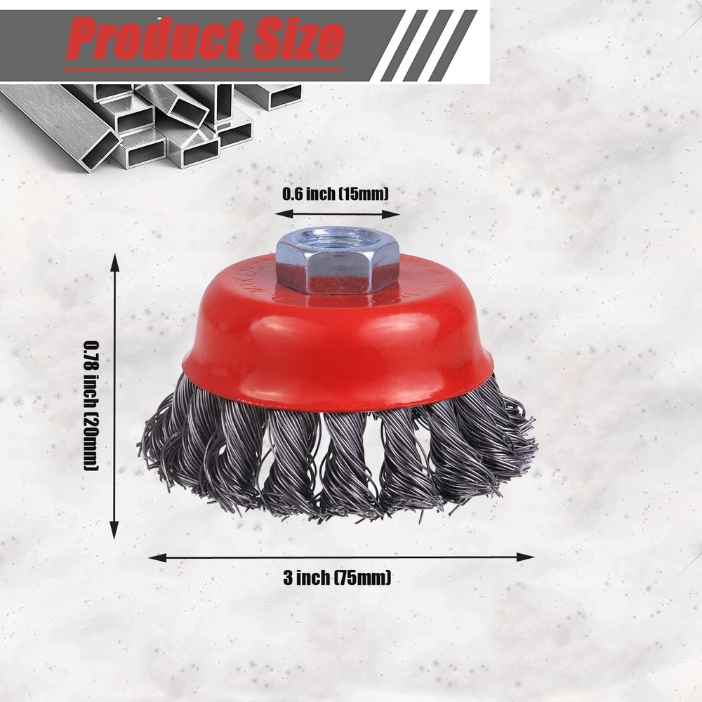2 Pack 3 Inch Wire Cup Brush Angle Grinder Rust Cleaning Tool