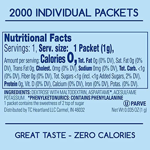 Complements Zero Calorie Aspartame Blue Sweetener Packets, 2000 Count