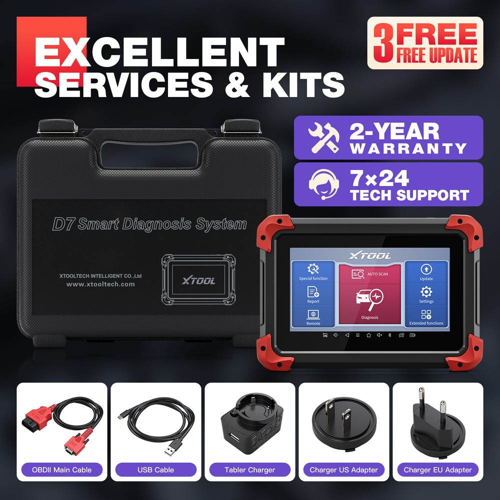 2024 XTOOL D7 Auto Diagnostic Scanner Tool BiDirectional E.CU Coding 36+Services