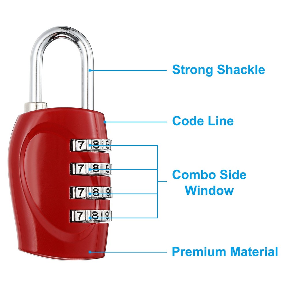Combination Lock, 2Pcs 4 Digit Outdoor Padlock Waterproof Locker Lock, Red