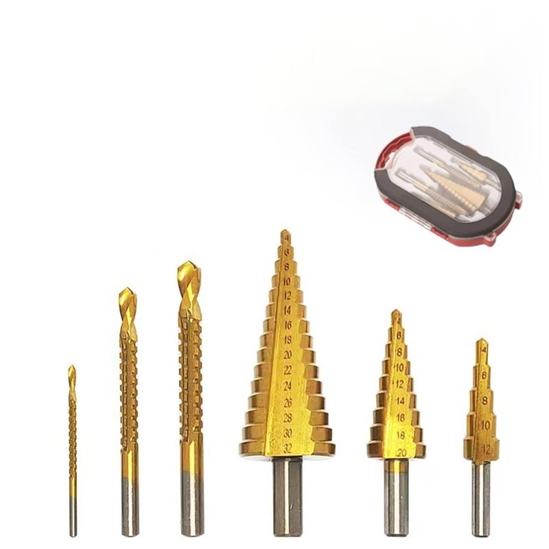 6PCS/Set Step Drill Bit Set Titanium Nitride Coated Quick Change 1/4 Shank