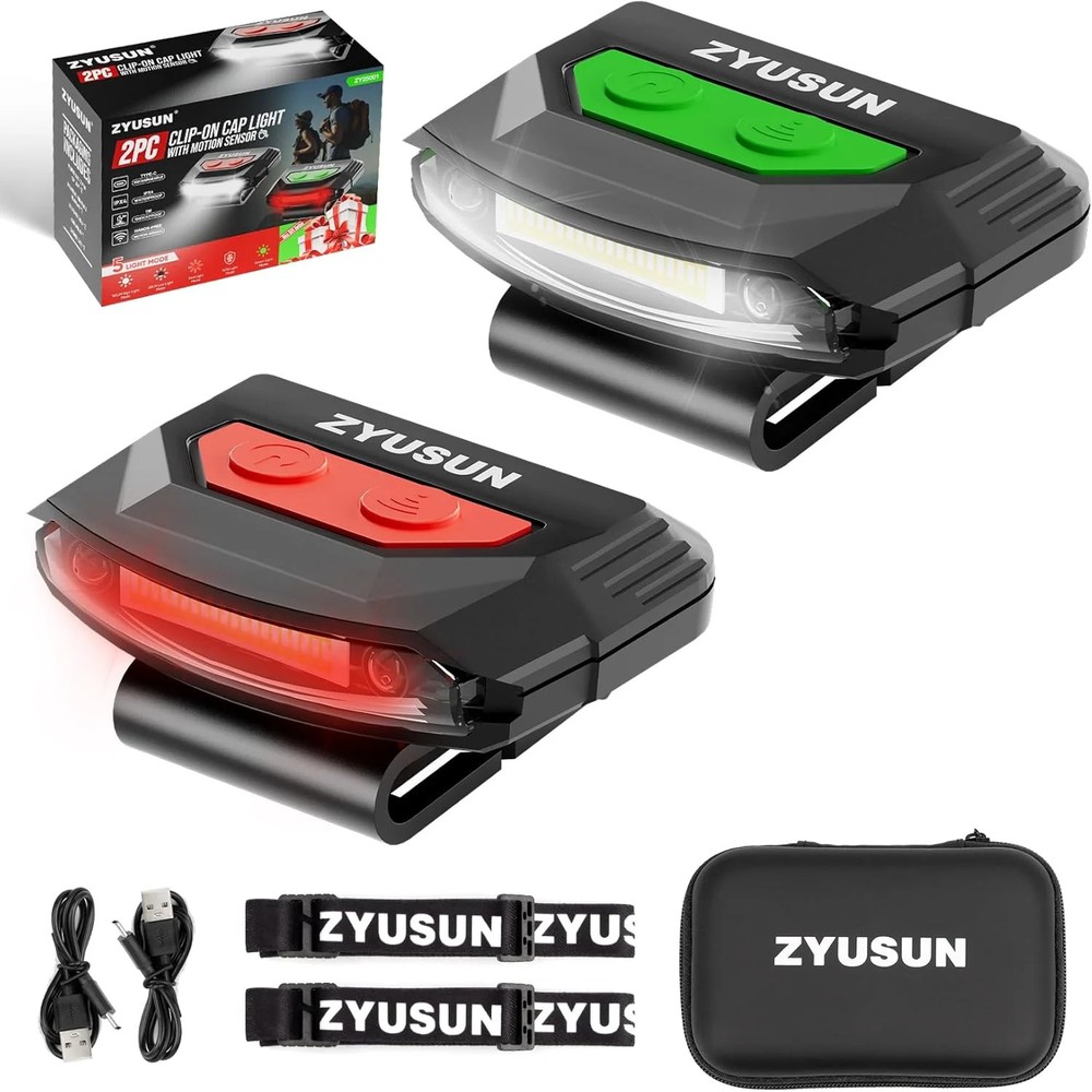 2-Pack Rechargeable Cap Light,Portable headlamps,Clip on Hat with Motion Sensor,