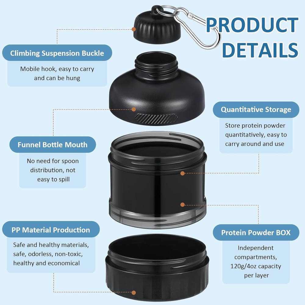 Protein Powder Container with Funnels Stand 3 Stackable 2 Pcs