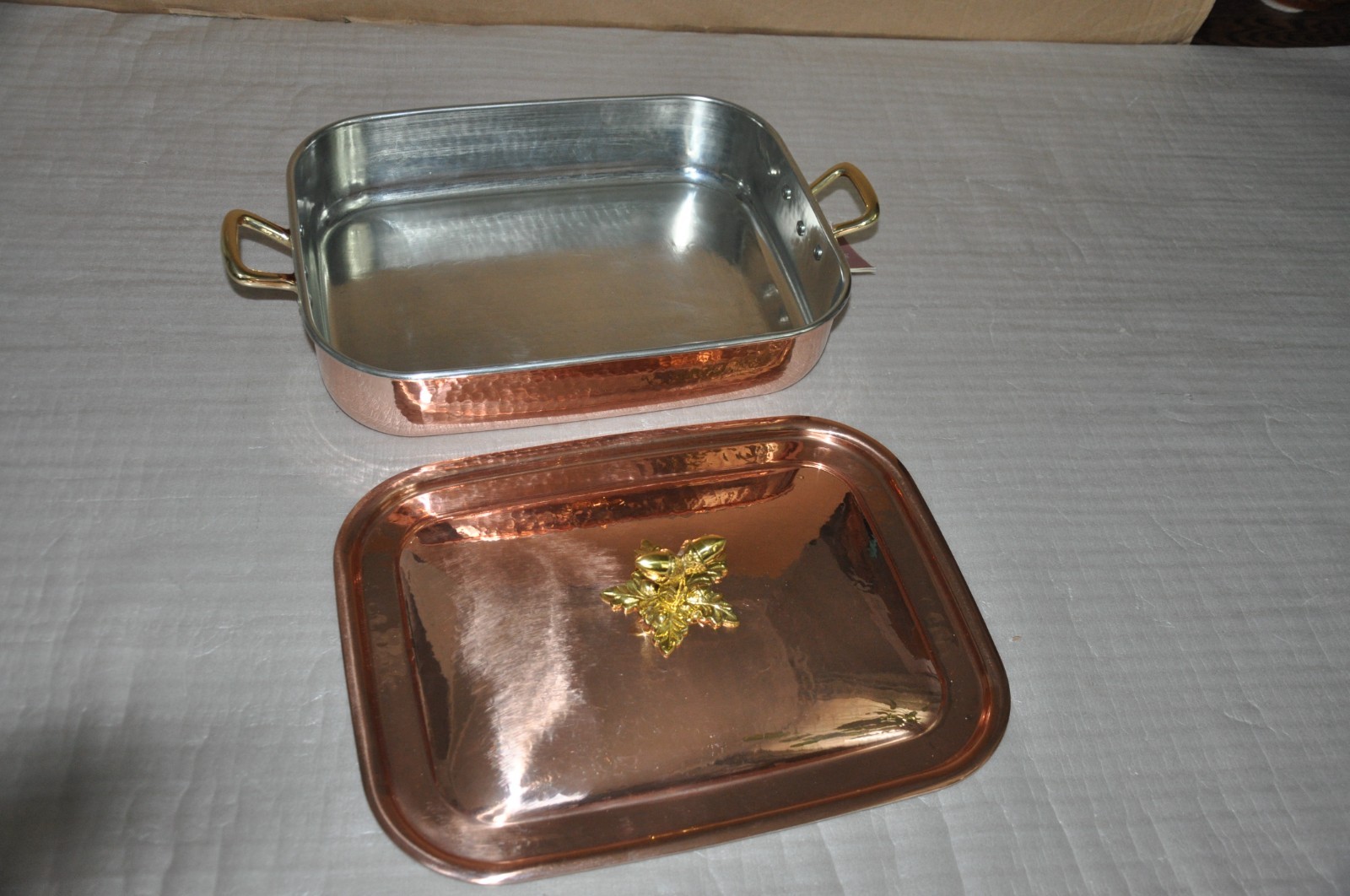 Ruffoni Historia Hammered Copper 5.5 Qt Rectangular Roasting Pan Acorn Knob