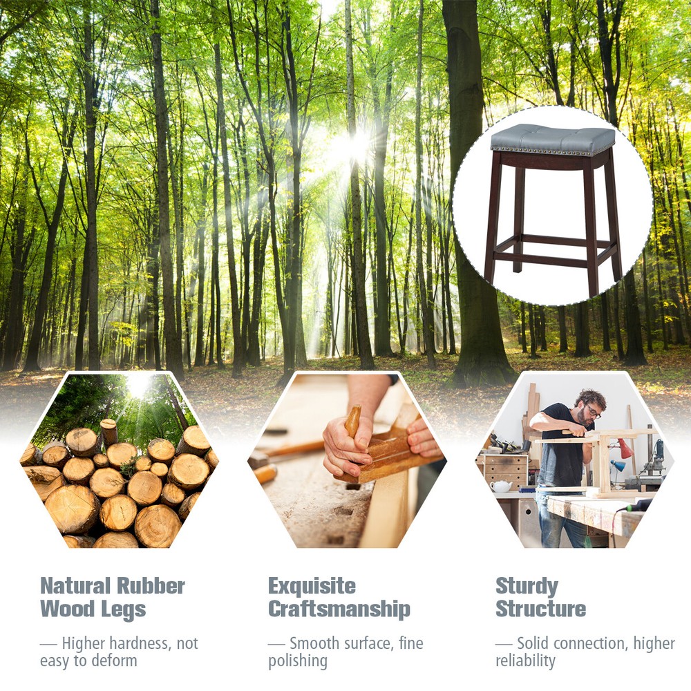 Topbuy 4PCS Saddle Bar Stools Backless Nailhead Counter Stool