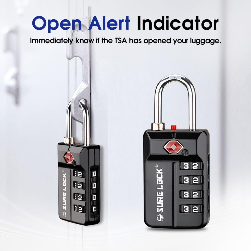 TSA Approved 4-Digit Combination Luggage Locks - Open Alert, 2 Pack For Security