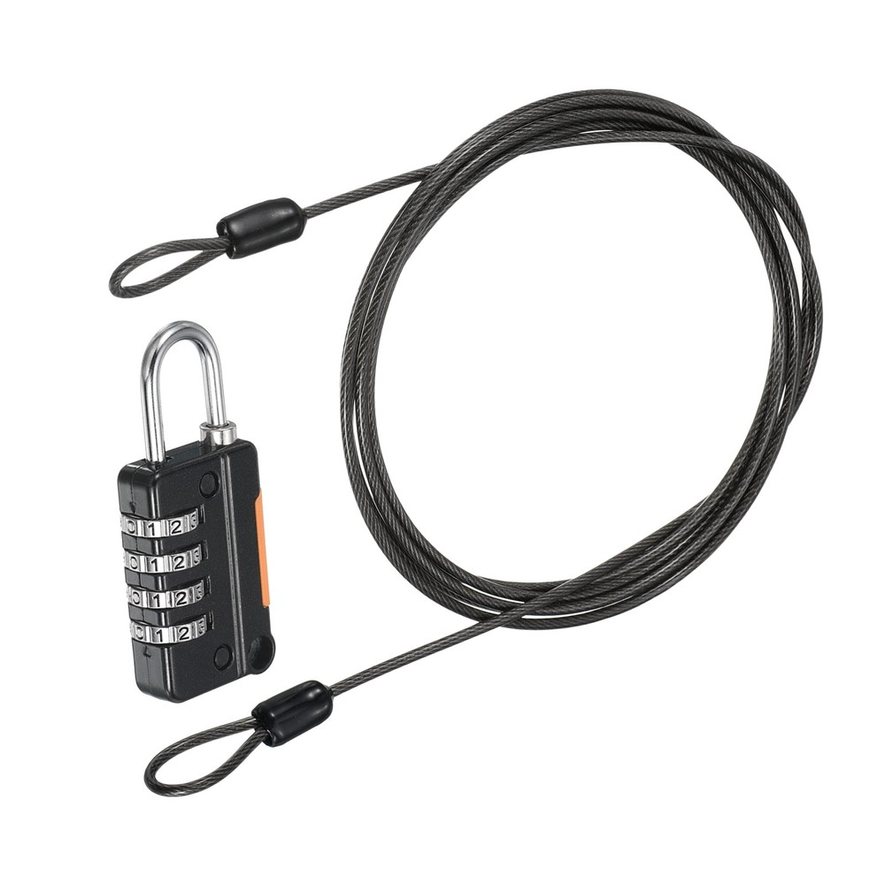 1Pcs 6.5Ft 4Digit Security Cable Padlock DIY Combination Lock Black