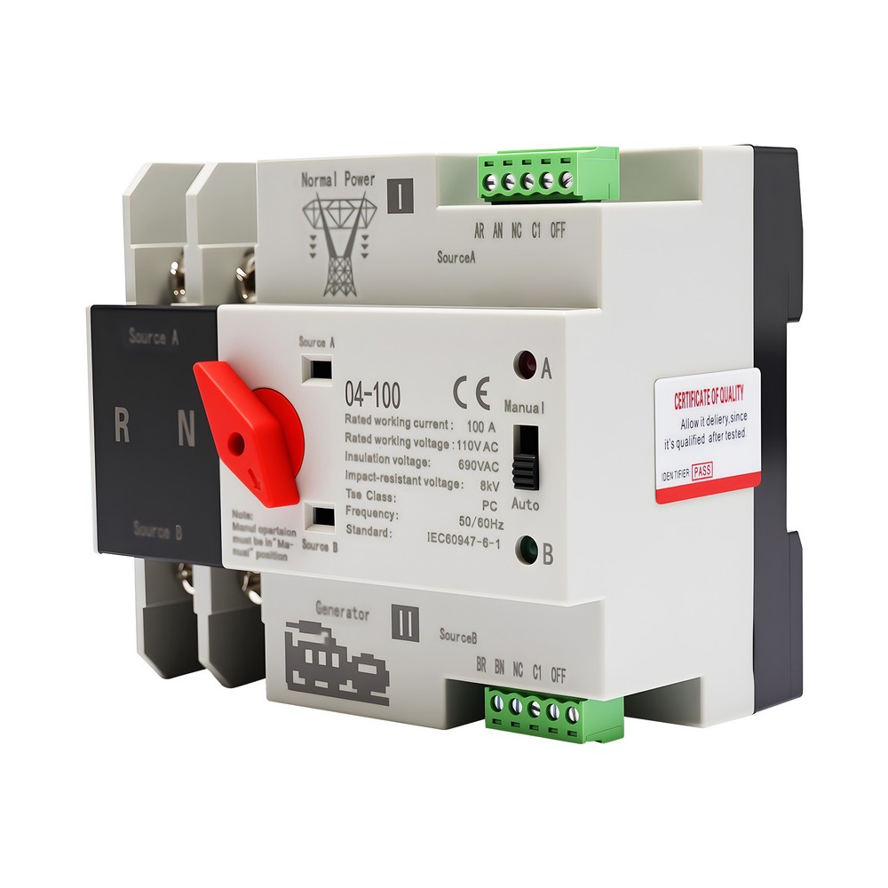 Automatic Transfer Switch 2P 100A Generator Changeover Switch Dual-Power NEW!