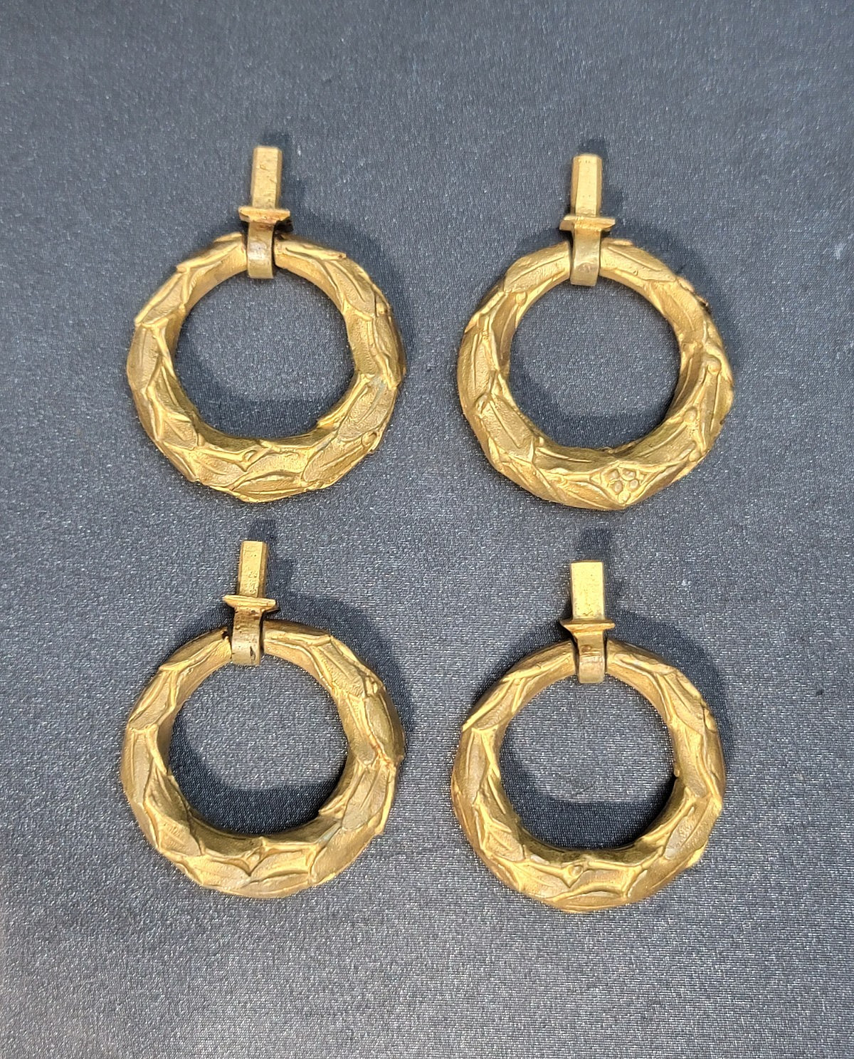 4 Four Vintage Wreath Brass Furniture Ring Pulls