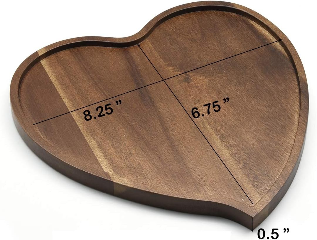 Acacia Wood Heart Shape Plate Romantic Wedding Serving Tray for Snack Cake Fr...