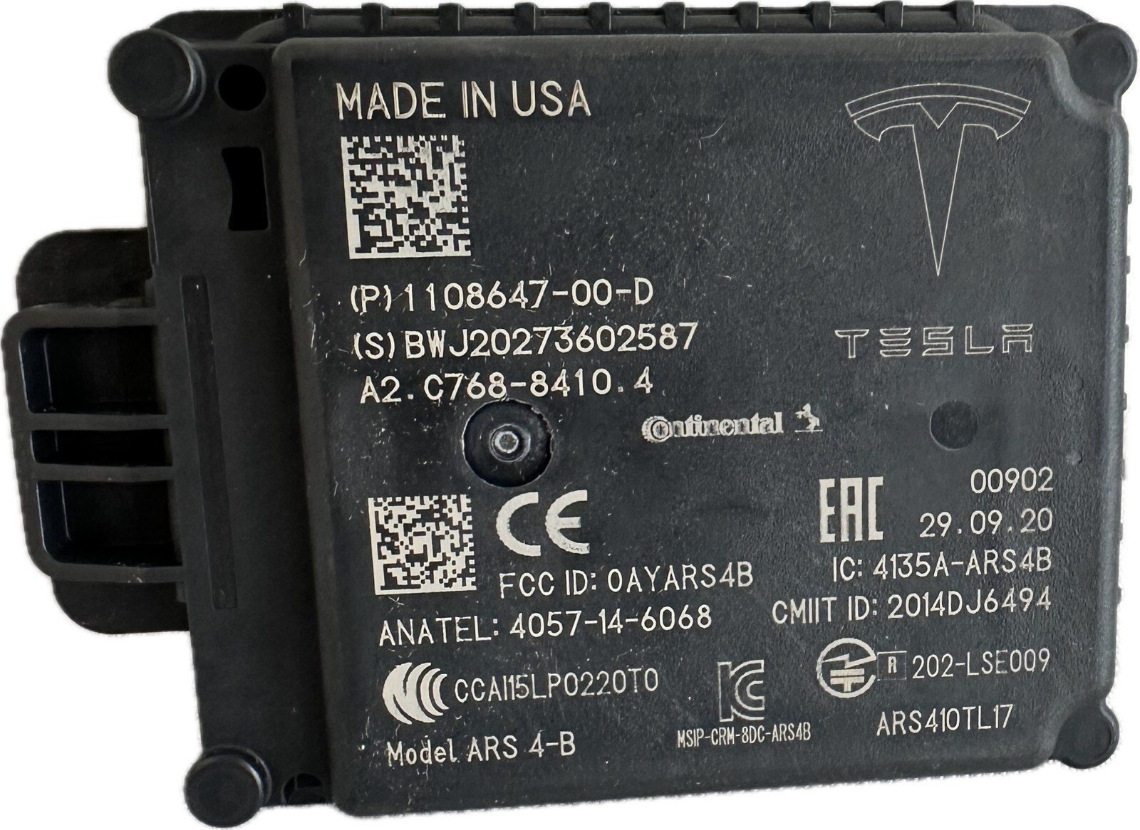 Tesla Continental ARS 4-B Radar Sensor 1108647-00-D (New/ Unused)