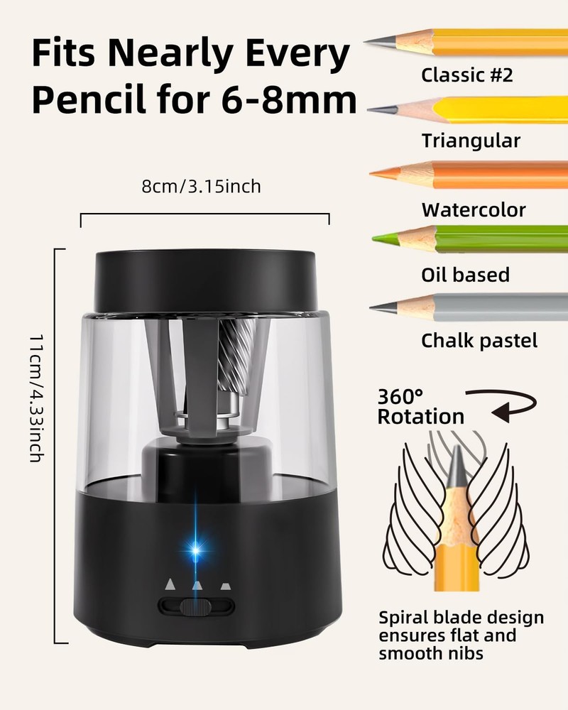 ZMOL Electric Rechargeable Pencil Sharpener, Automatic A-black