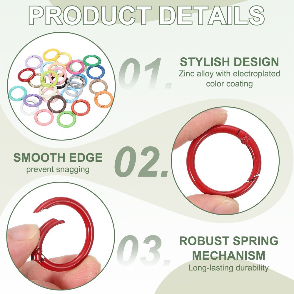 1" Spring O Rings, Spring Snap Keyring for Handbag, 12 Pack White