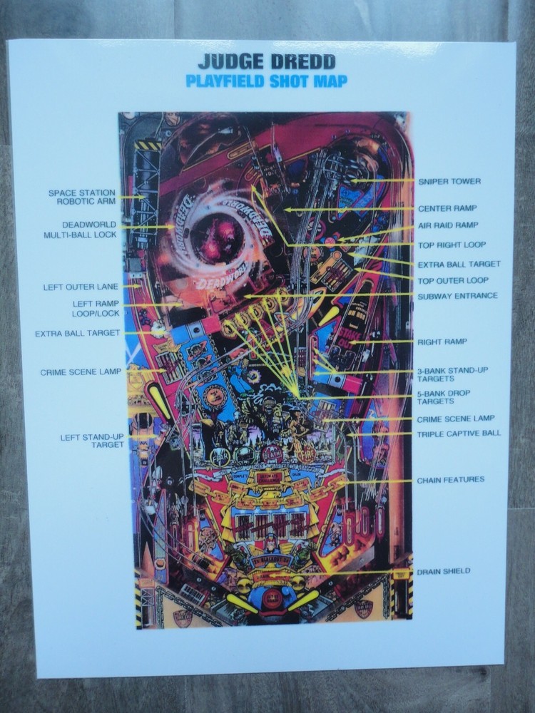 Judge Dredd Promo Pinball Machine Rules & Shot Map Mint