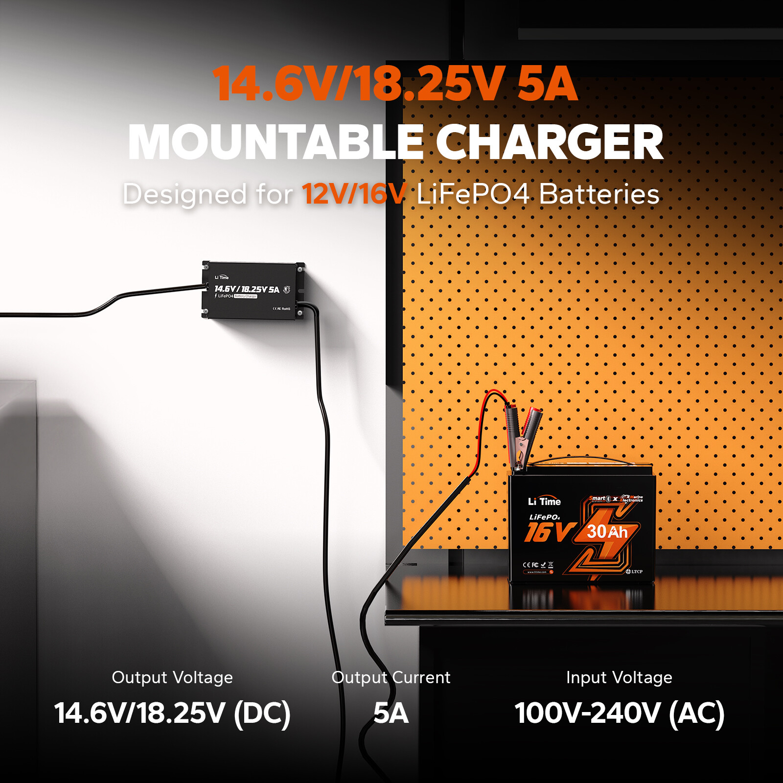 LiTime 14.6V+18.25V 5A Dual Bank Lithium Charger for 12V 16V LiFePO4 Battery