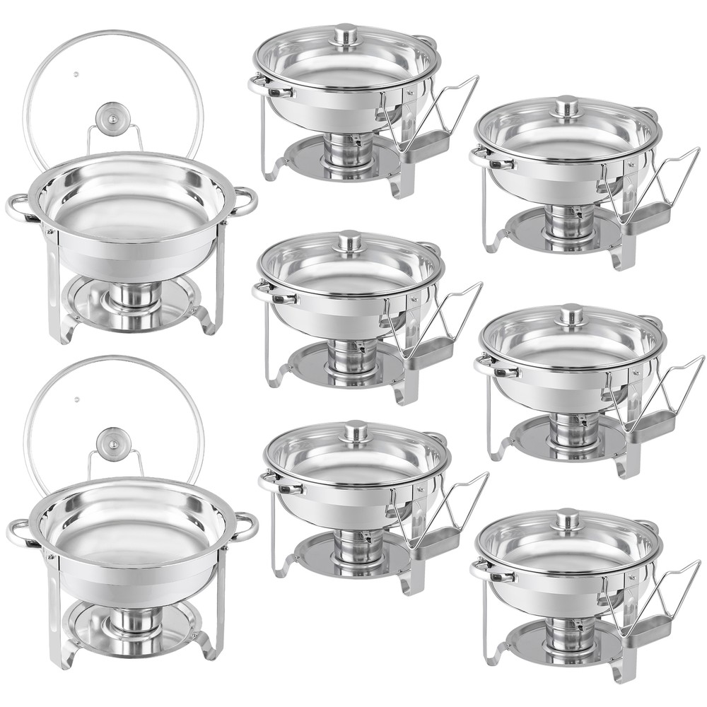 5 Quart 8Pack Full Size Chafing Dish Buffet Set Round Catering Warmer Set Silver