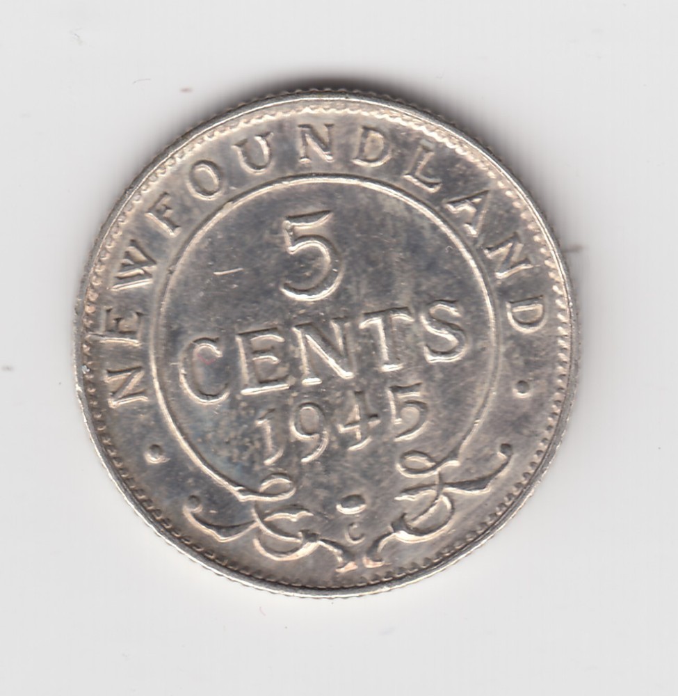 1945 Newfoundland Five Cents Silver Coin