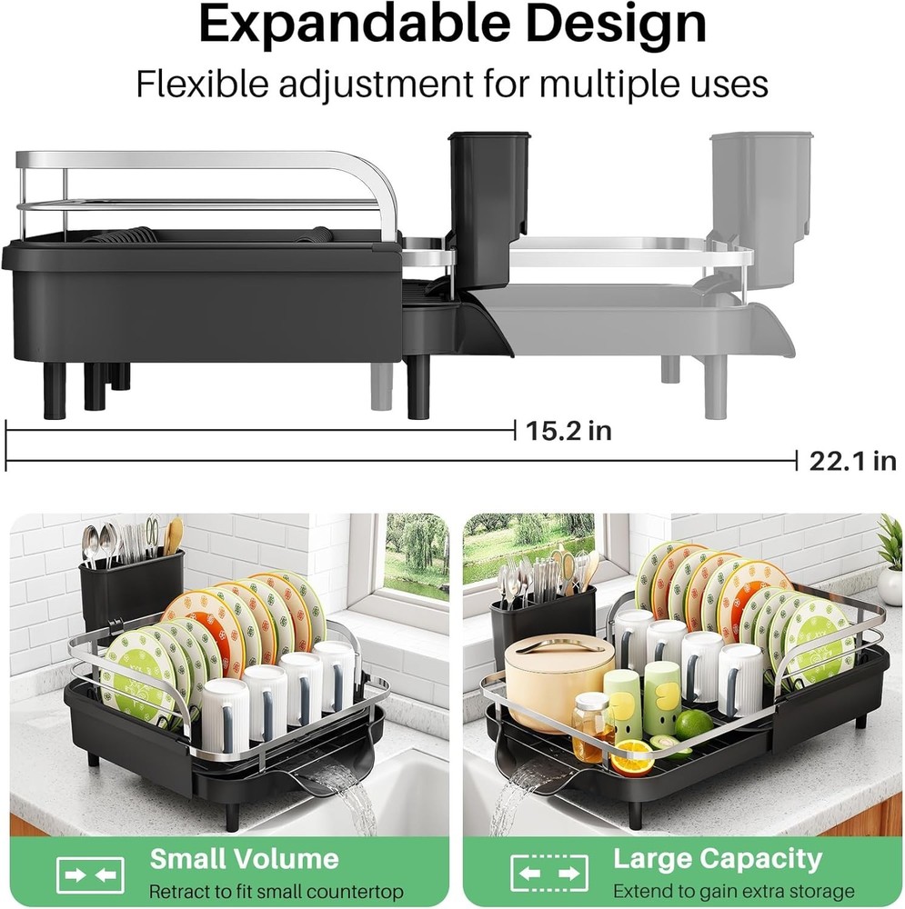 Dish Drying Rack Expandable Dish Rack Kitchen Counter Rust-Resistant Dish