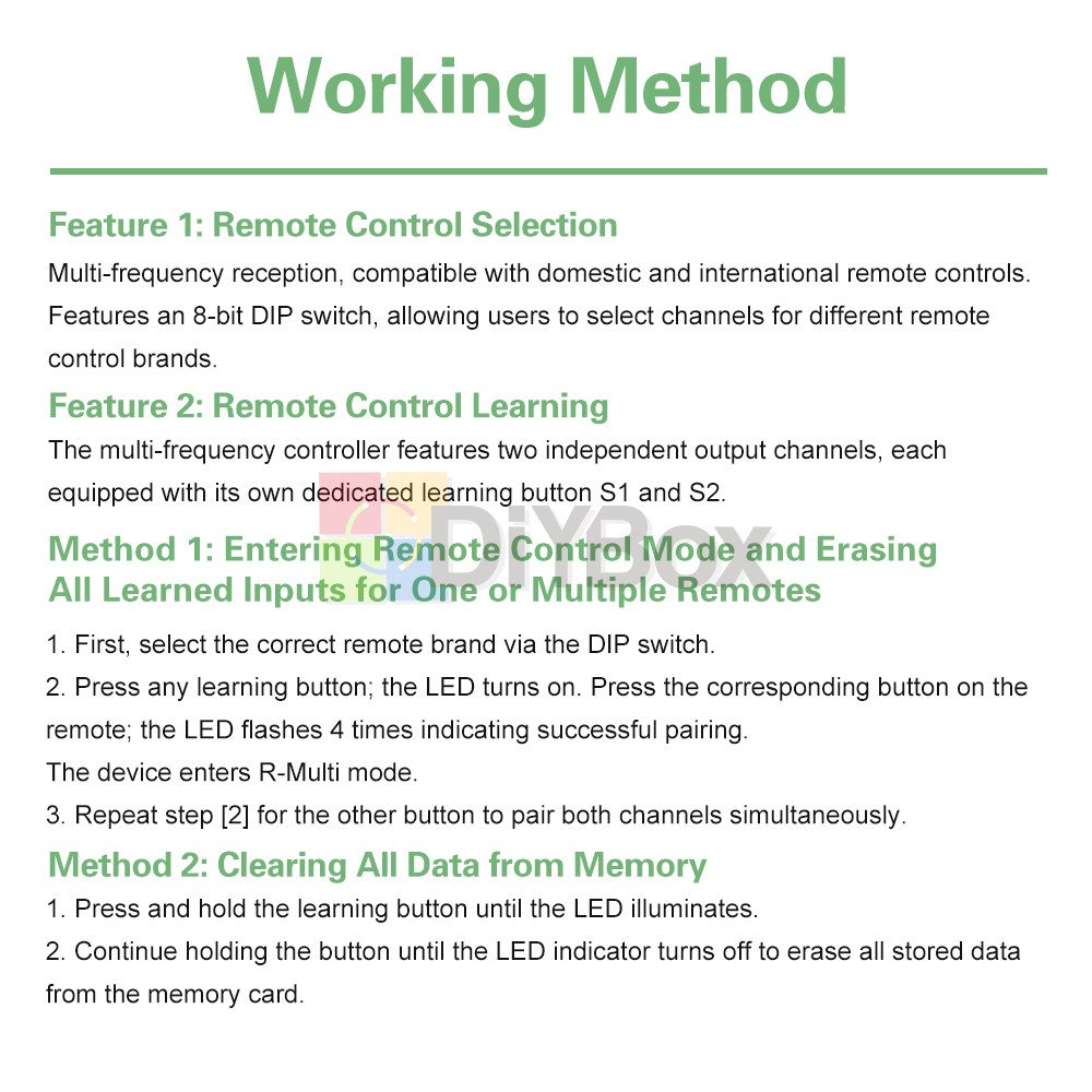Universal 300-868MHz Multi-Frequency Receiver Switch Controller AC/DC On/Off