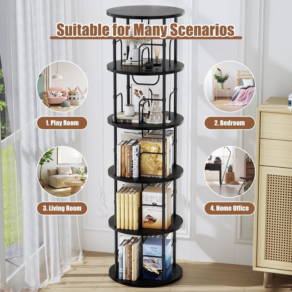 5 Tier Rotating Bookshelf, 360 ° Display Stackable Spinning Bookshelf Tower, ...