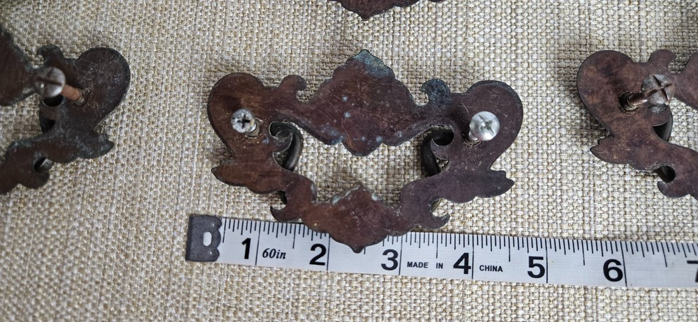 Vintage Chippendale Batwing Drawer Pulls Set 11 Brass 2 Sizes