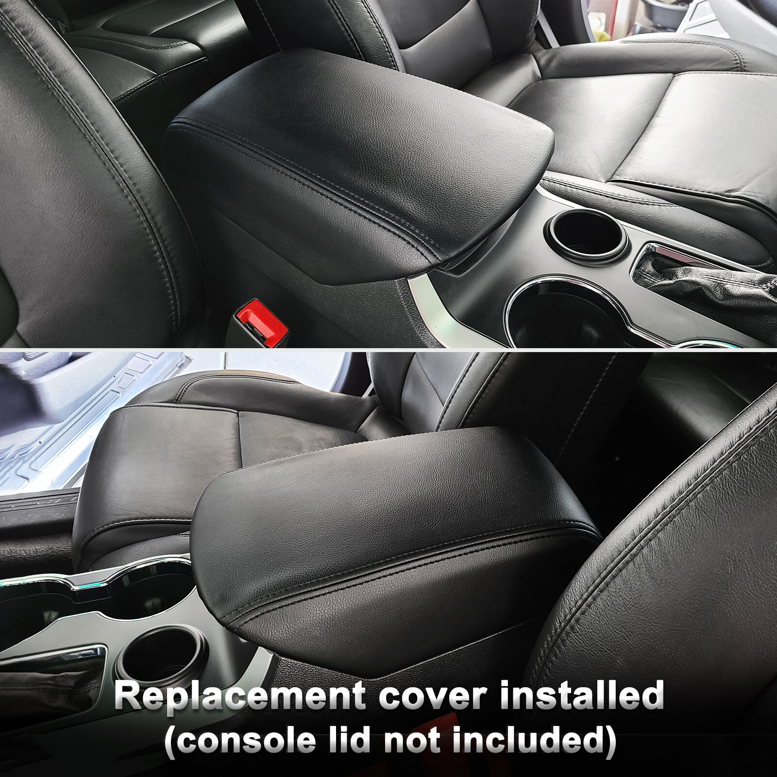 Fits 2011-2019 Ford Explorer Center Console Lid Armrest Leather Cover Trim Black