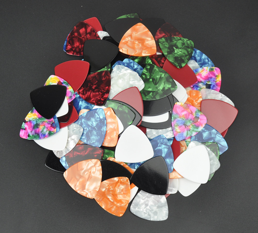 Celluloid 346 Rounded Triangle Guitar Picks 0.71mm 100Pcs Assorted Colors