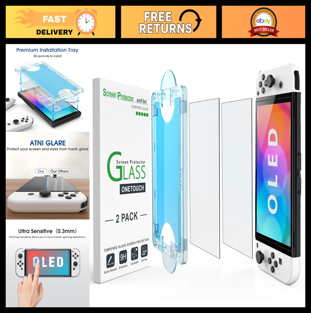 Auto-Alignment OneTouch Screen Protector for Nintendo Switch OLED 7" - 2 Pack, T