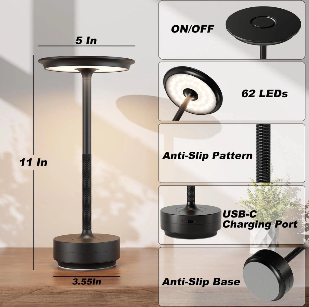 Cordless LED Touch Sensor Table Lamp Rechargeable Dimmable Bar Desk Night Light