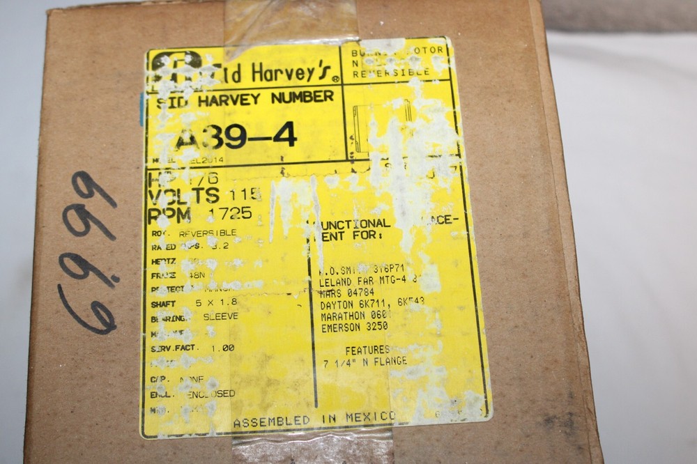 NOS Sid Harvey Blower Motor Model No. A39-4 Oil Burner