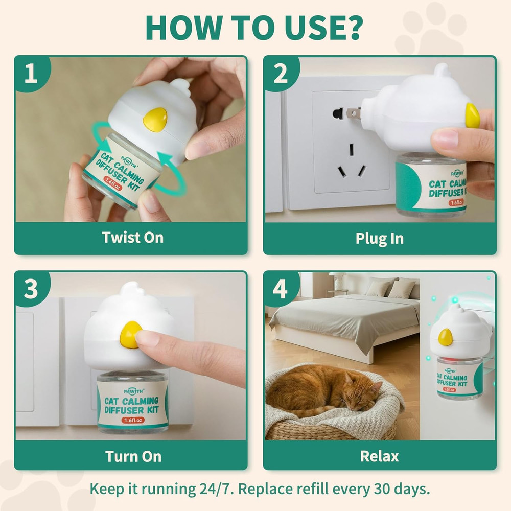 Cat Calming Diffuser with Pheromones – Cat Pheromone Diffuser for Cats, Helps Re