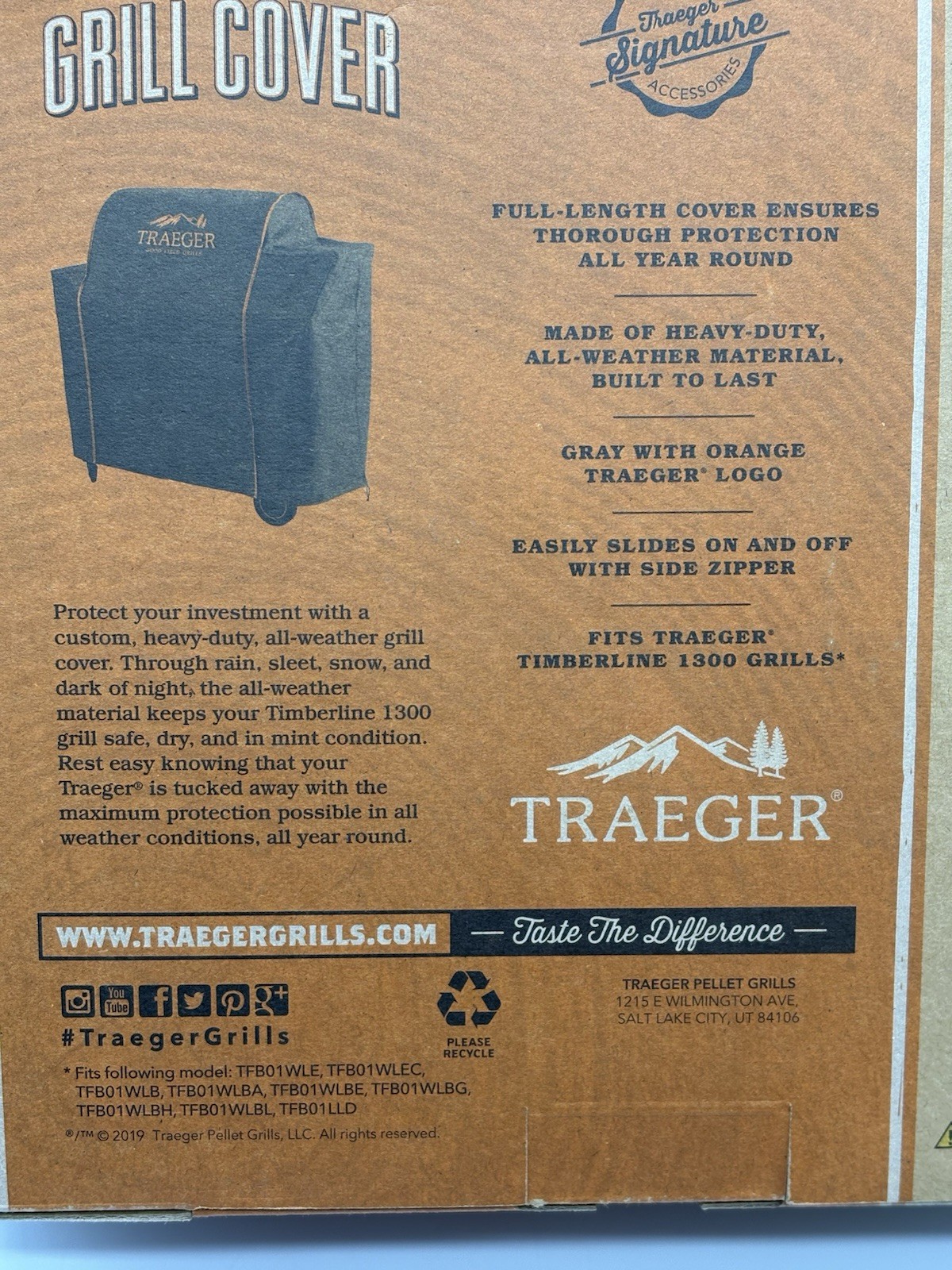 Traeger BAC360 Timberline 1300 Grill Cover - Full Length - Gray with Orange Logo