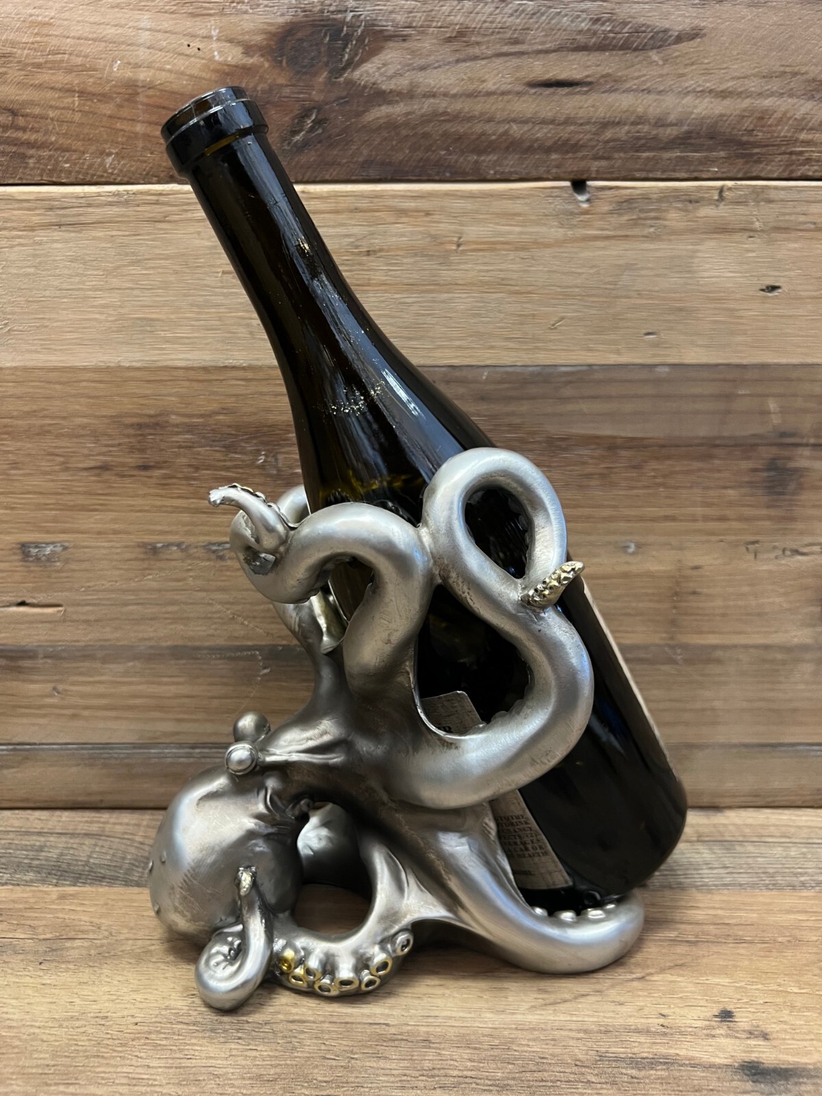 Octopus Silver Resin Wine Holder 8" x 7"