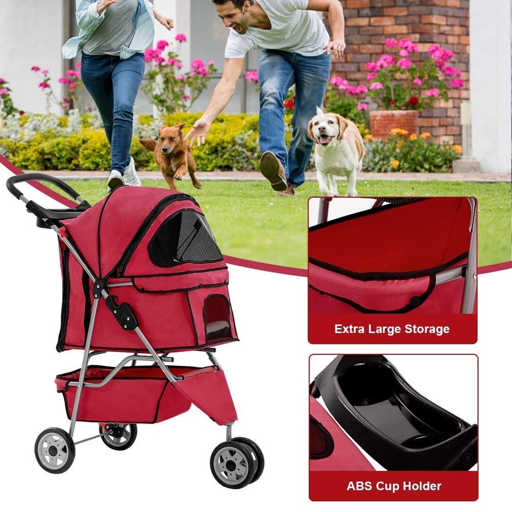 3 Wheel Pet Stroller Foldable Waterproof Carrier Red