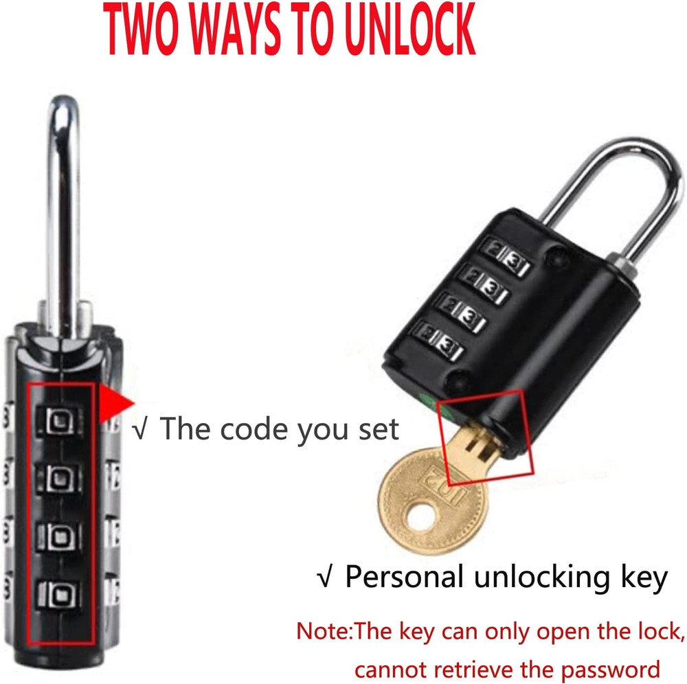 2 Pack Combination Padlock, 4 Digit Resettable Padlock with Keys, Combo Lock for