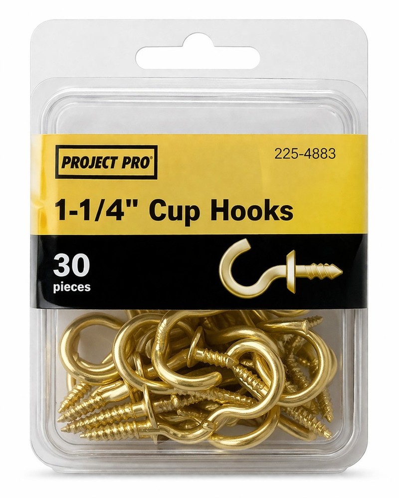 1-1/4” Solid Brass Cup Hooks Screw-In Hooks 30 pieces   GREAT VALUE