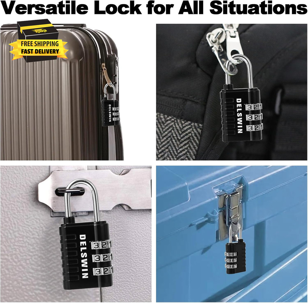 Combination Lock 3-Digit Small Padlock - 4Pcs Resettable Combo Lock for School G