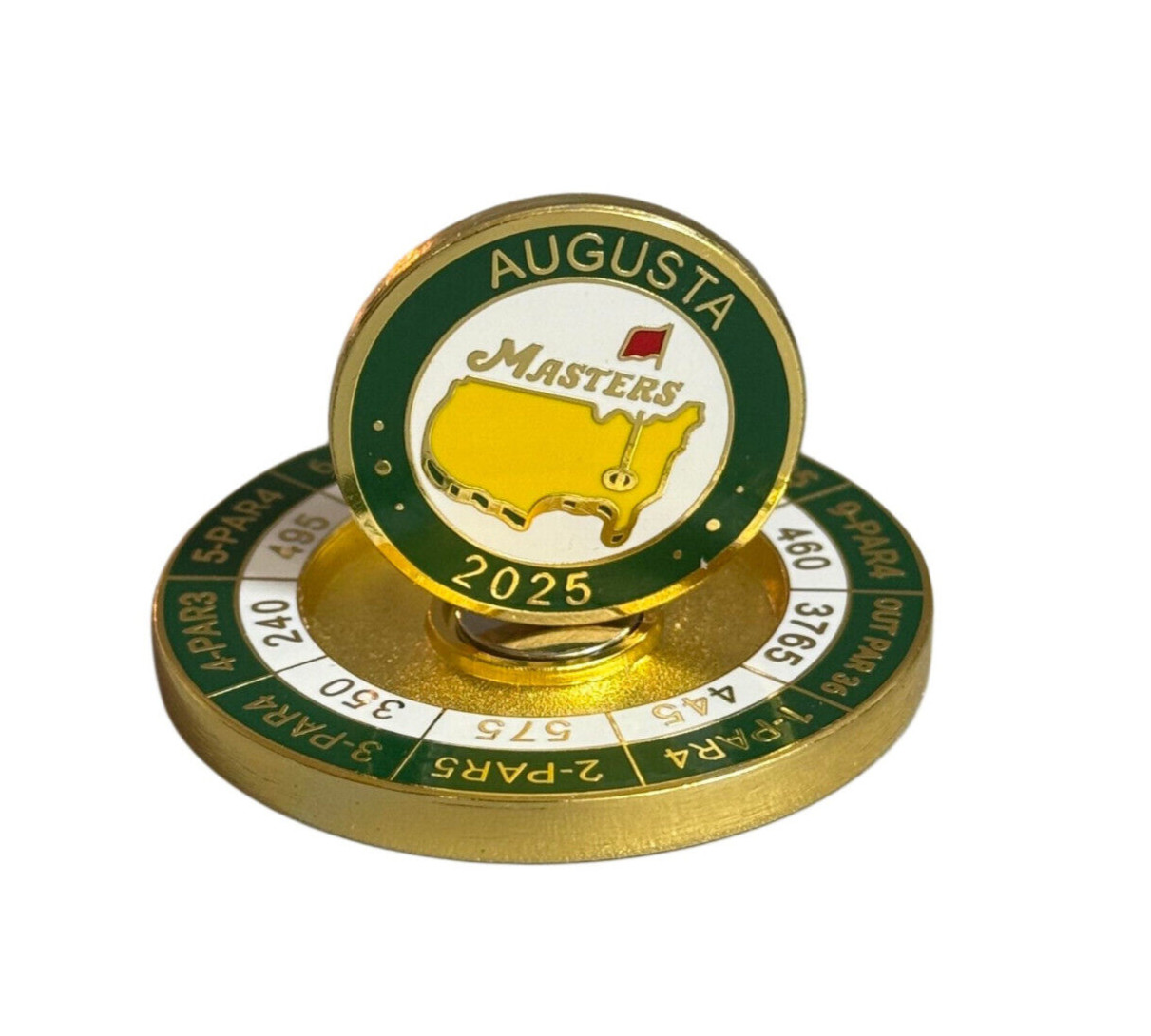 2025 Masters Tournament Magnetic Coin and 2 Sided Ball Marker Augusta Yardages