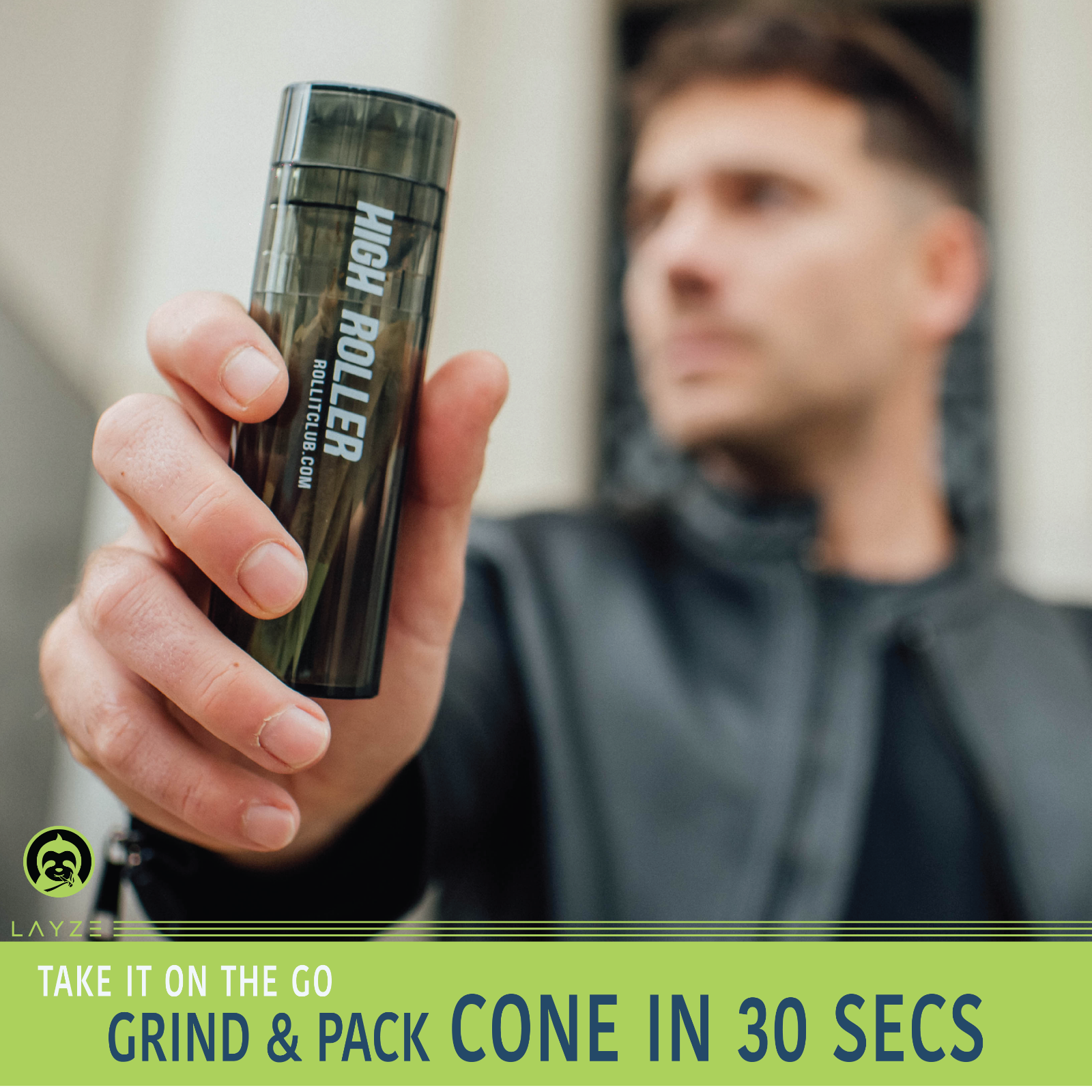 CLEAR HIGHROLLER Herb Grinder & Cone Loader | Portable Pre Roll Cone Filler | RD