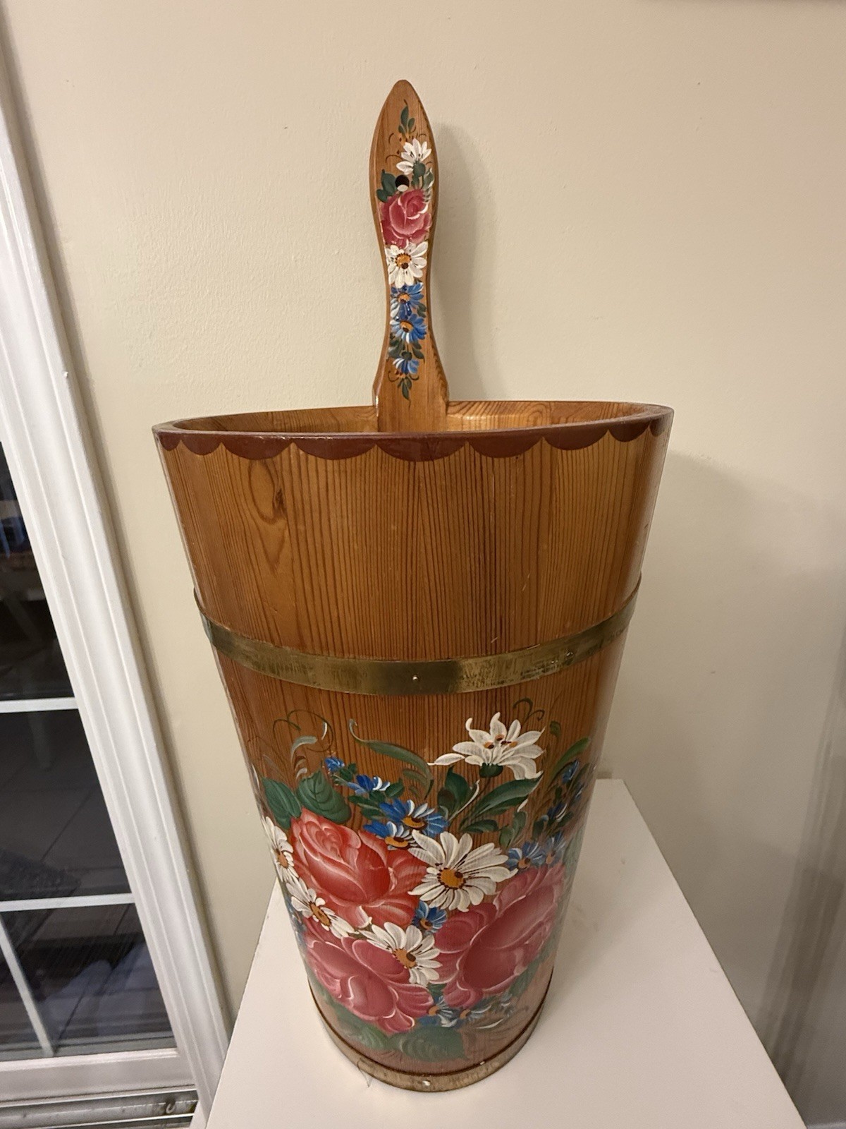 VTG Wood Umbrella Cane Plant Stand Handcrafted Painted Country Farmhouse 24"