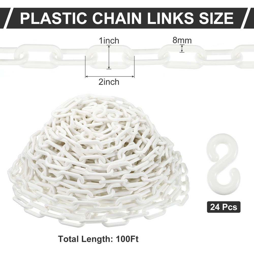 Plastic Chain 100 Foot 2" Safety Chains, White Plastic Chains