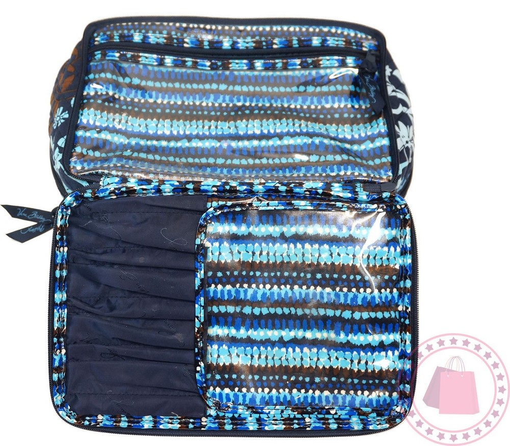 ❤️ vera bradley Java Floral Ultimate Cosmetic Brush Up Train Case Blue