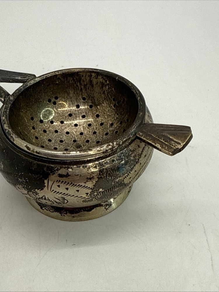 Vintage Silver Plated Tea Bag Strainer with Handle and Catch Dish, EPNS