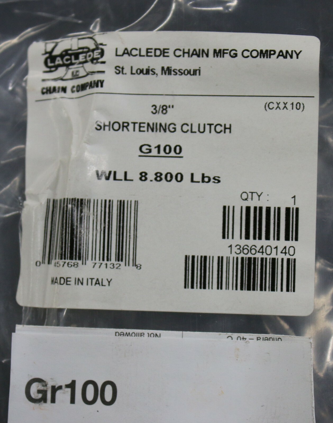 Laclede Chain Co. 3/8" G100 Shortening Clutch 1366-401-40 8800 lb