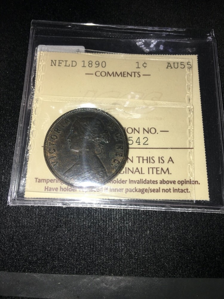 1890 ICCS Graded Newfoundland, Large One Cent, **AU-55**