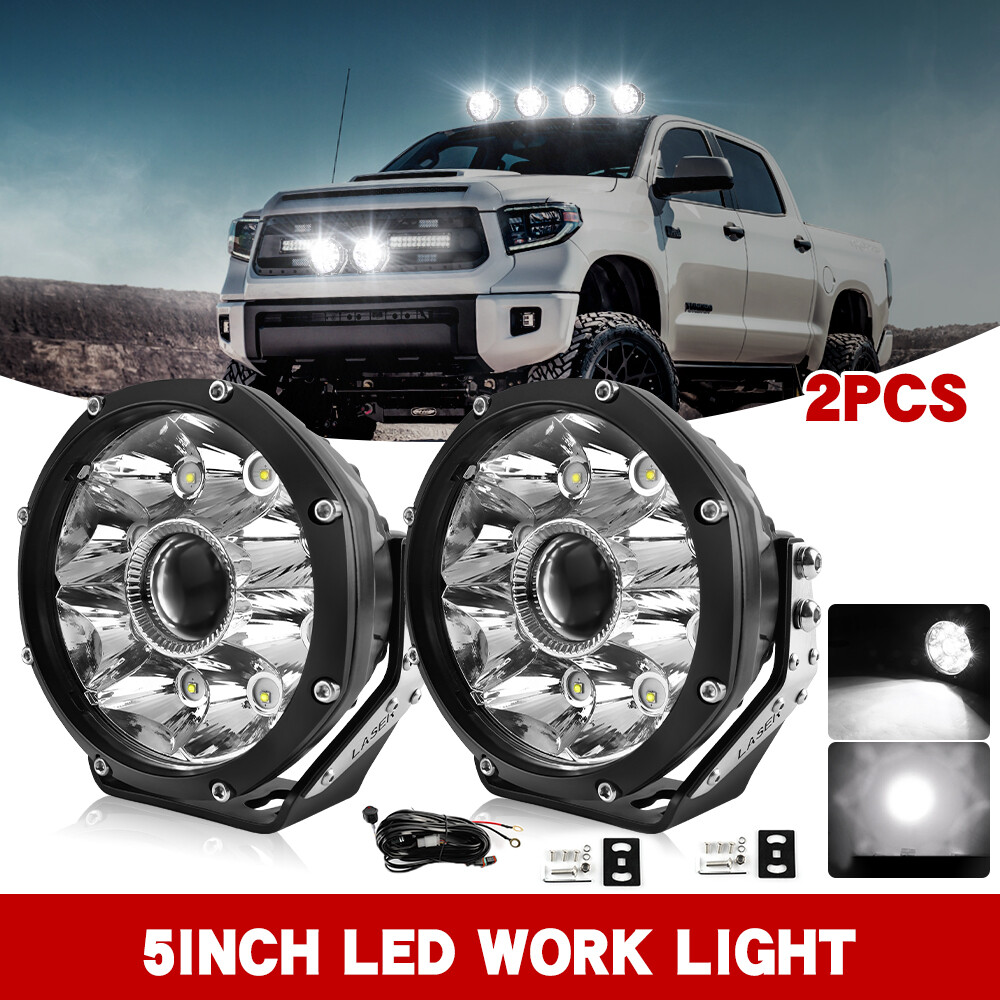 Pair 5" LED Work Lights Super Bright Offroad Driving Auxiliary Pods +2leads Wire