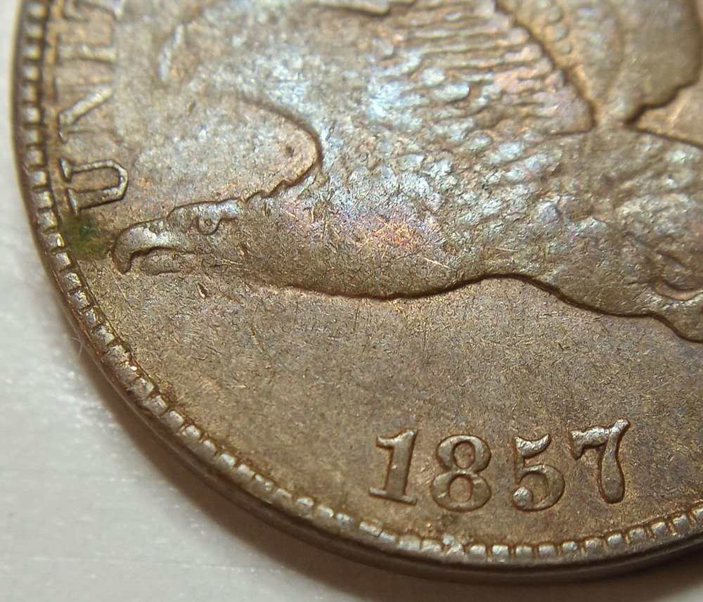 1857 Flying Eagle Cent - High Grade - Struck Through Grease - Poss. Old Cleaning