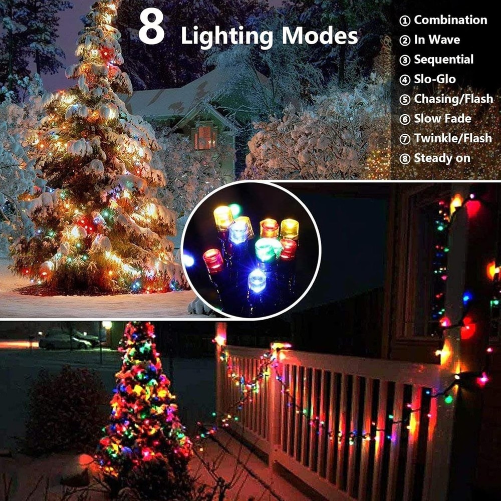 "Battery Christmas Lights 66Ft 200 LED Timer 8 Modes Waterproof String Lights "